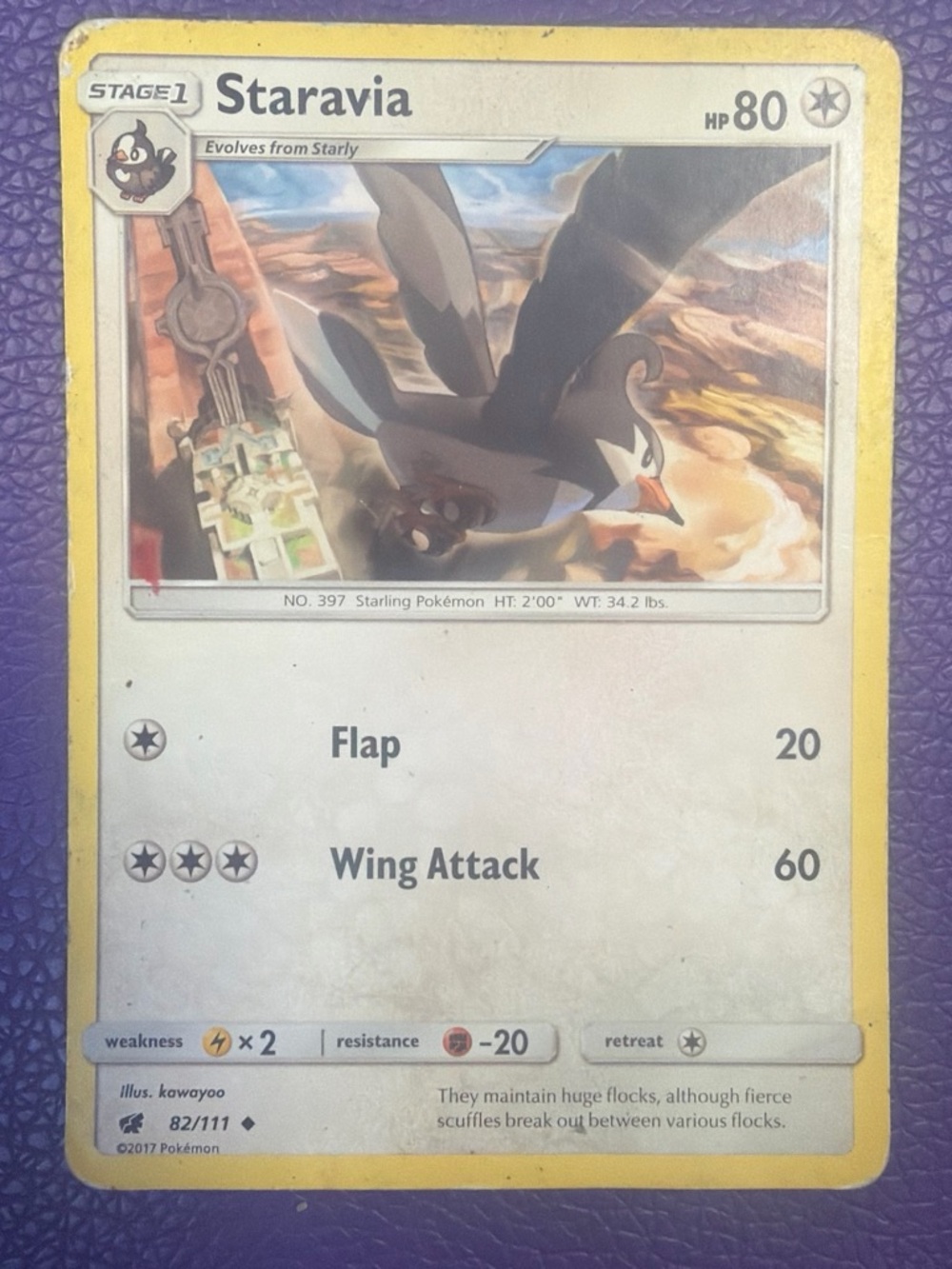 Pokemon Staravia Card Yellow Border White Art